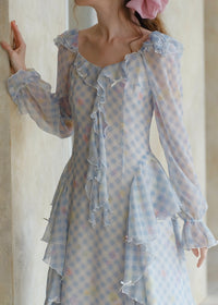Pastel Ribbon Days Dress | Vintage Gingham Ruffle Long Dress