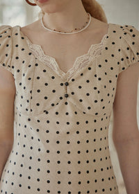 Cream Polka Dot Puff Sleeve Dress