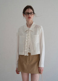 Ivory Cascade Ruffle Vintage Long Sleeve Blouse