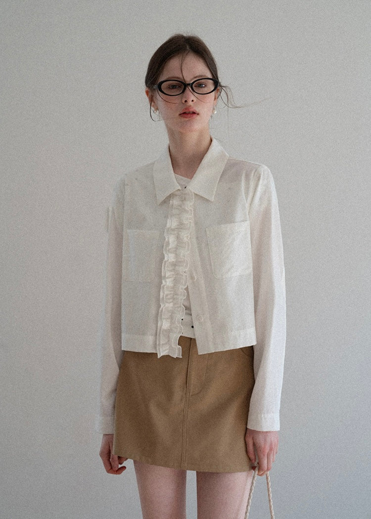 Ivory Cascade Ruffle Vintage Long Sleeve Blouse
