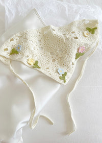 Daisy Crochet Hair Scarf Vintage Floral Ivory Head Wrap