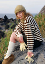Brown Striped Tie-Front Knit Sweater