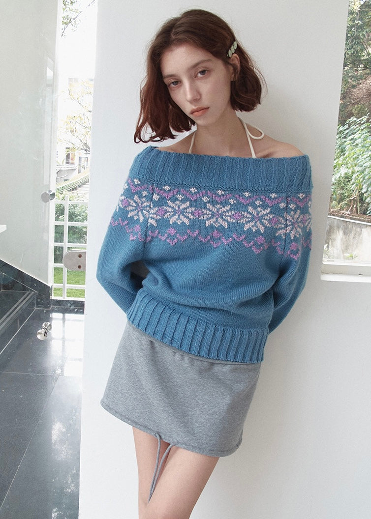 Nordic Fair Isle Off-Shoulder Knit Top