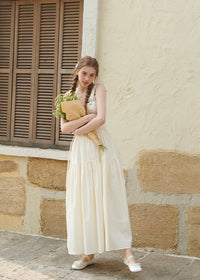 Daisy Lace Suspender Cream Vintage Maxi with Embroidered Bib