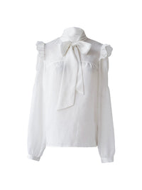 Romantic Vintage Bow Tie White Puff Sleeve Blouse