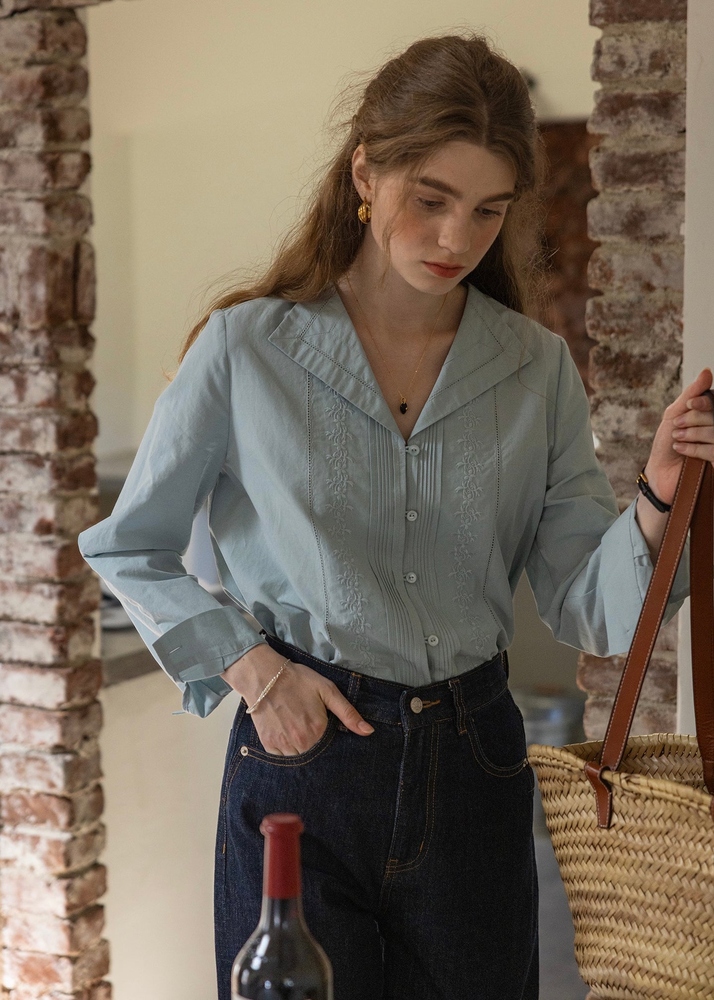 Garden Stroll | Vintage Embroidered Collar Lace Shirt(2COLOR)