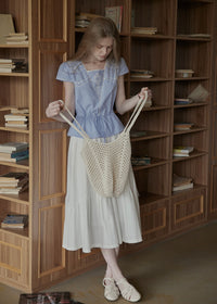 Elodie Blue Gingham Embroidered Tie-Waist Blouse