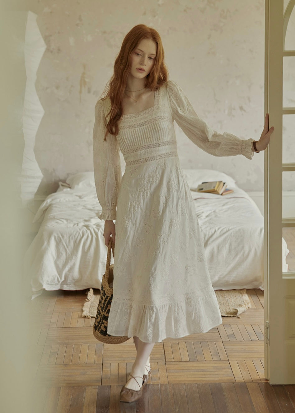 Blanche Embroidered Vintage Lace Maxi Dress