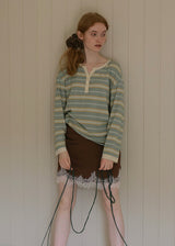 Vintage Stripe Henley Long Sleeve Knit Top