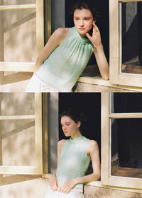 Soft Mint Polka Dot Back Ribbon Sleeveless Top
