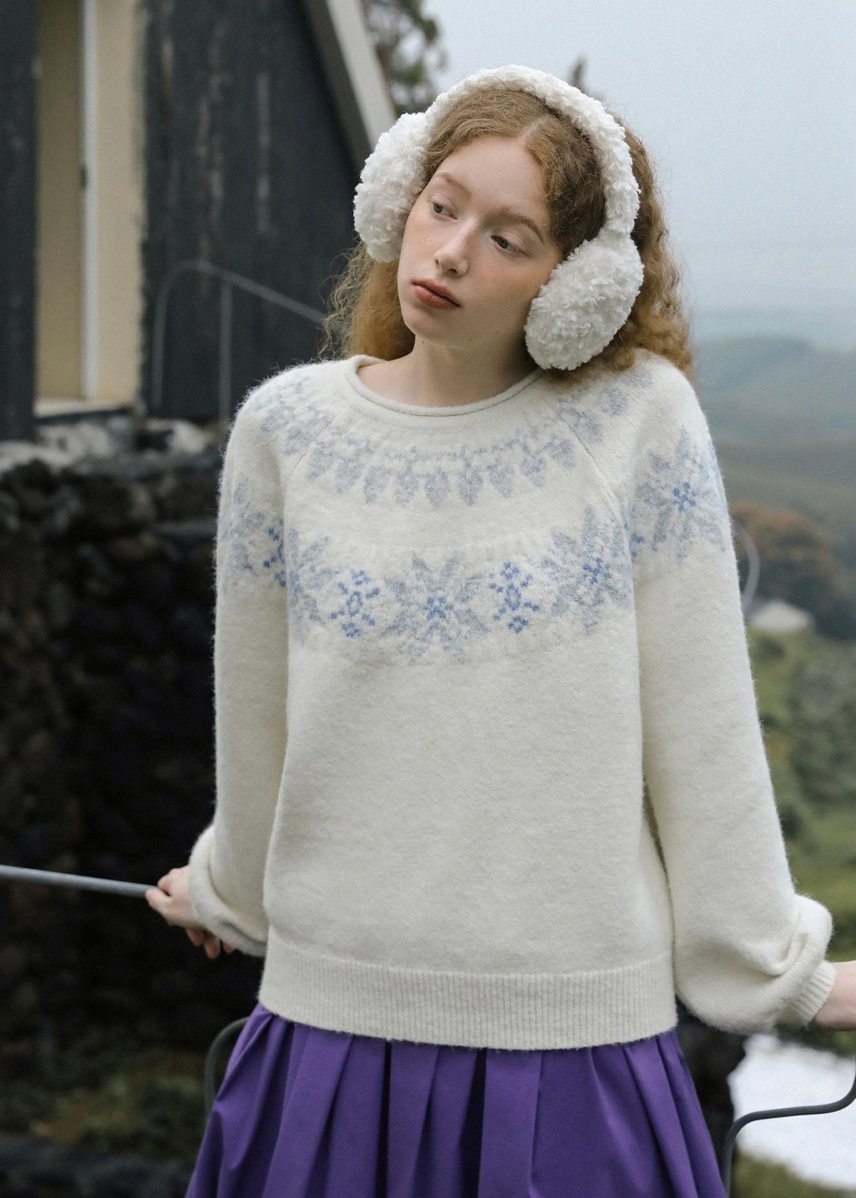 Snowfall Nordic Fair Isle Fuzzy Knit Sweater(2COLOR)