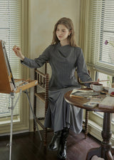 Falling Lines Draped Collar Dress