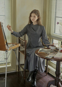 Falling Lines Draped Collar Dress