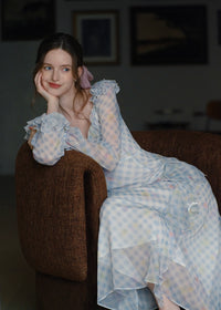 Pastel Ribbon Days Dress | Vintage Gingham Ruffle Long Dress