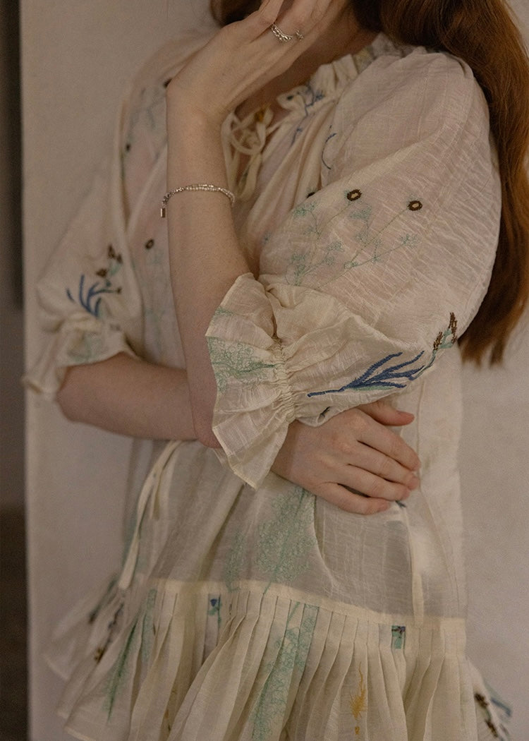 Muse Garden Blouse | Vintage Sheer Embroidered Ruffle Shirt