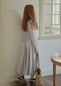 Buckled Waist Long Dress V-Neck A-Line Maxi Dress
