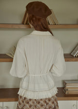Rromantic Vintage Lace Ruffle Tie Waist Blouse