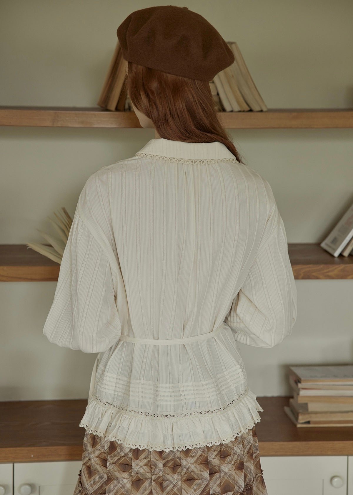Rromantic Vintage Lace Ruffle Tie Waist Blouse