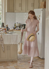Blush Pink Lace Vintage Short Sleeve Summer Dress