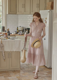 Blush Pink Lace Vintage Short Sleeve Summer Dress