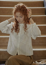 White Embroidered Vintage Long Sleeve Blouse