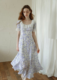 Lavender Lace Waltz Dress | Vintage Floral Puff Sleeve Dress
