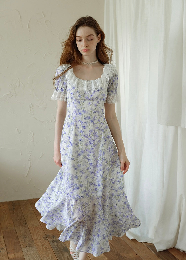 Lavender Lace Waltz Dress | Vintage Floral Puff Sleeve Dress