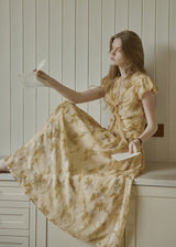 Golden Lily Lace Tie Flare Long Dress