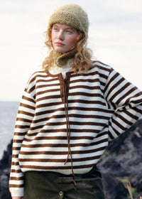 Brown Striped Tie-Front Knit Sweater