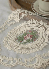 Heirloom Bloom Lace Mat|Vintage Embroidered Floral Placemat