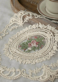 Heirloom Bloom Lace Mat|Vintage Embroidered Floral Placemat