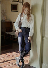 Lace Embroidered French Vintage White Blouse