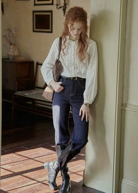 Lace Embroidered French Vintage White Blouse