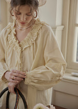 Buttercream Ruffle Embroidered Vintage Blouse