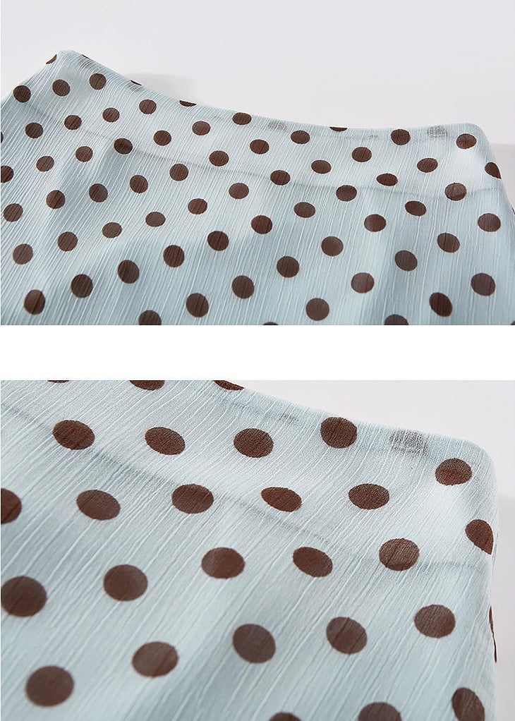 Soft Blue Polka Dot Ruffle Mini Skirt Vintage A-Line Layered Hem Skirt