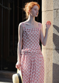 Cherry Grid Sundress | Red Check Sleeveless Vintage Dress
