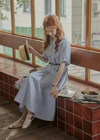 Morning Letter Stripe Dress | Classic Blue Shirt Dress