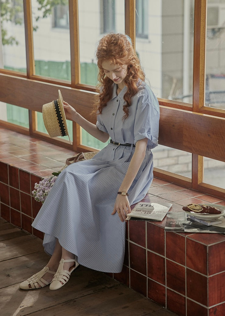 Morning Letter Stripe Dress | Classic Blue Shirt Dress