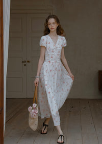 Clair de Soft White Floral Shirred Dress
