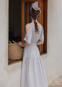 Convertible Off-Shoulder Smocked Cotton Dress