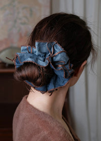 Coffee Denim Vintage Ruffle Scrunchie