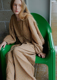 Vintage Brown Polka Dot Cotton Loungewear Set