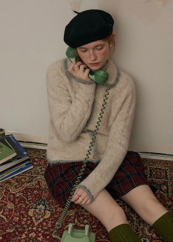 Cream Beige Echo Soft Wool Knit Cardigan