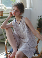 Little Blue Floral Cotton Loungewear Sleeveless Tank Capri Pajama Set