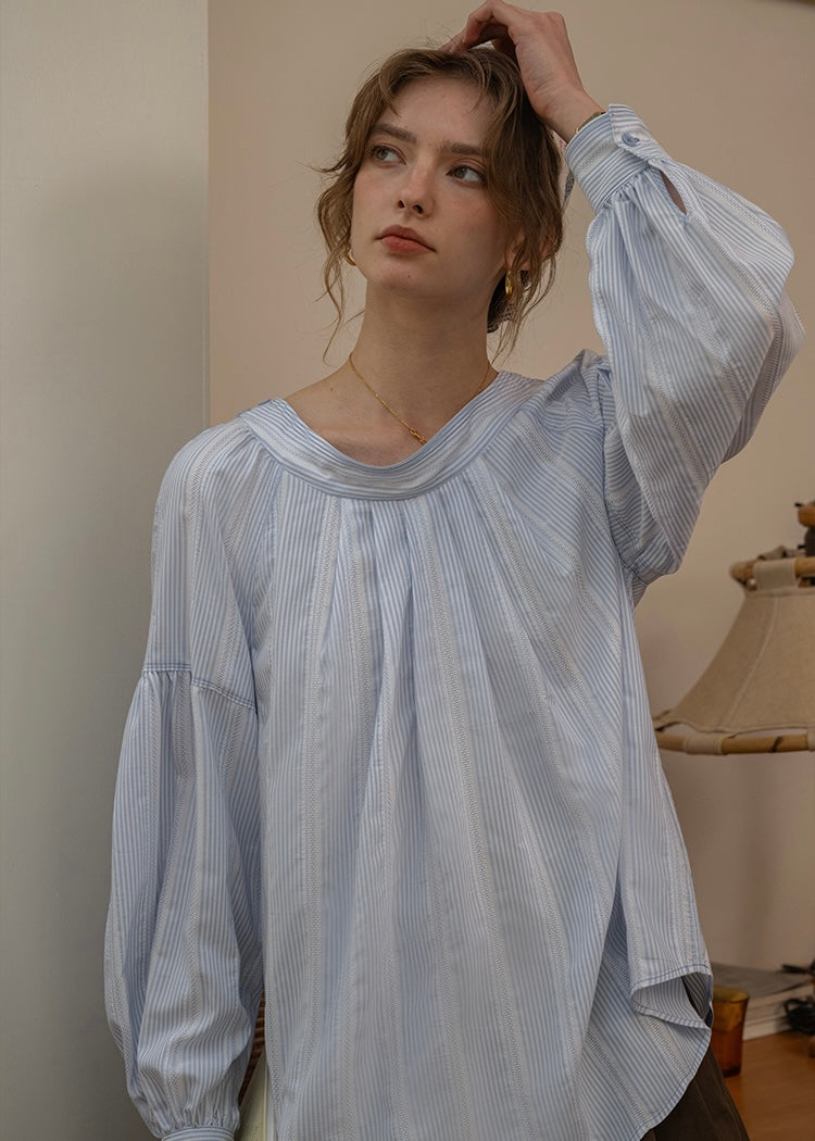 Soft Tale Pintuck Blouse | Romantic Round Neck Cotton Shirt(2COLOR)