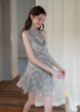 Sable Check Halter Wrap Mini Dress
