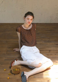 Cocoa Dots Short Sleeve Ribbon Tie Blouse