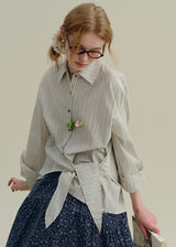 Striped Tie-Waist Wrap Vintage Shirt