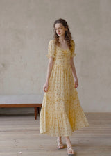 Marigold Whimsy Yellow Floral Cottage Dress