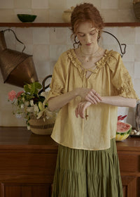 Amber Ruffle Bloom Blouse | Vintage Yellow Embroidered Top